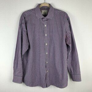 Todd Snyder 17 32/33 Purple Black Checked Plaid Poplin Button Down Dress Shirt